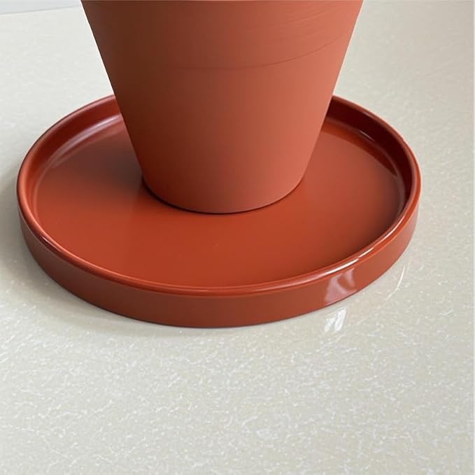 Yukfona 2 Pack Ceramic Plant Saucer Pot Tray 8.5 Inch, Planter Saucers 6 7 8 9 10 11 12 15 Inch, Durable Sturdy Flower Drainage drip Water Tray for Glazed Pots Base (8.5 Inch- Red Terracotta)