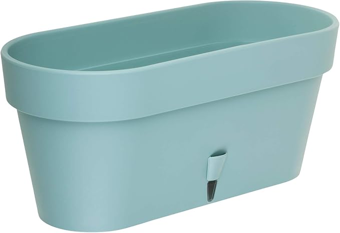 DECOPOTS - Pack of 3 - Self Watering Window Box Planter - Indoor/Outdoor - Windowsill/Oblong Shape Plastic Planter with Bottom Watering and Water Level Indicator (15.6 Inch Long, Jade)