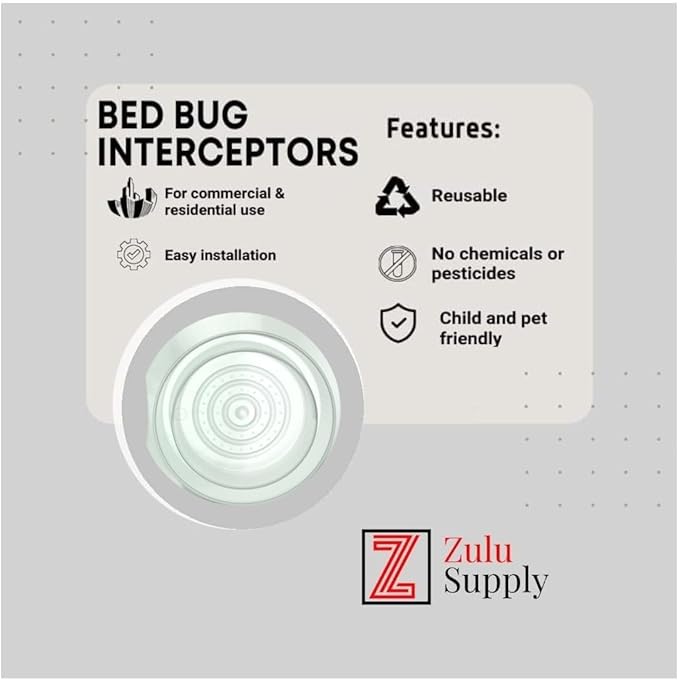 Bed Bug Interceptor Traps – Clear 8-Pack Passive Monitor & Detection Trap – Universal Fit for Bed & Furniture Legs – Reusable Non-Climbable Wall Pest Control Protection (Clear 8-Pack)