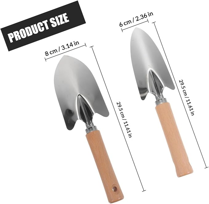 UPKOCH 2pcs Stainless Steel Garden Trowel Hand Shovels with Wooden Handle, Transplanting and Planting Shovel Tools for Outdoor Gardening and Vegetable Soil Digging