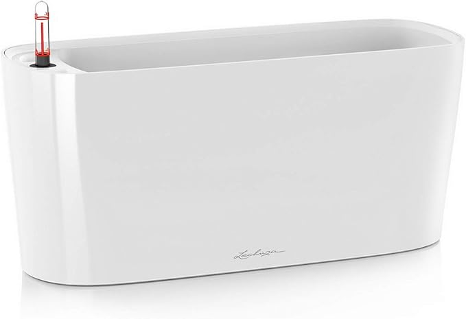 Lechuza Delta 20 Cream White High Gloss, Self-Watering Planter Indoor, H7.1 L15.7 W5.9 in