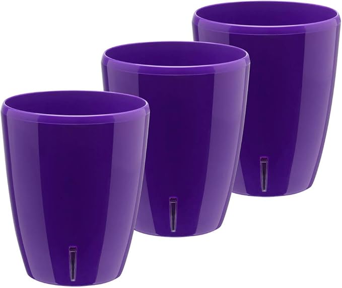 Santino 5.9 Inch ORCHIDEA Self Watering Pots for Orchids in Violet (Set of 3) - Decorative Wicking Planter with w/Great Aerification, Drainage and Water Level Indicator