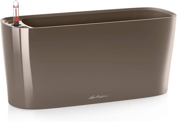 Lechuza Delta 20 Shiny Taupe, Self-Watering Planter Indoor, H7.1 L15.7 W5.9 in