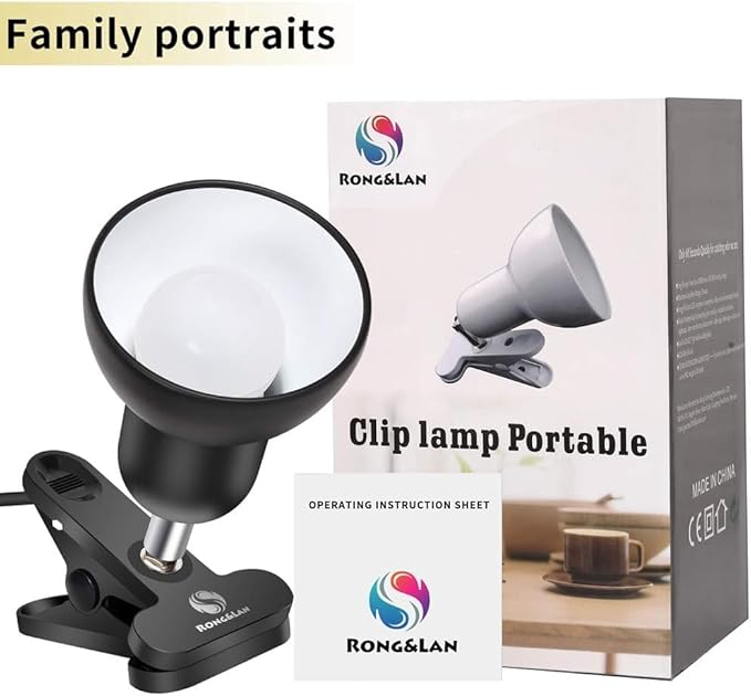 RONG&LAN Clip lamp,360° Rotation Clip on Lamp Portable Book Reading Light,Clamp on Desk/Table/Bunk Bed/Cupboard Home Lighting, (Desk lamp,Seven Colors for Your Choice) (Black,2)