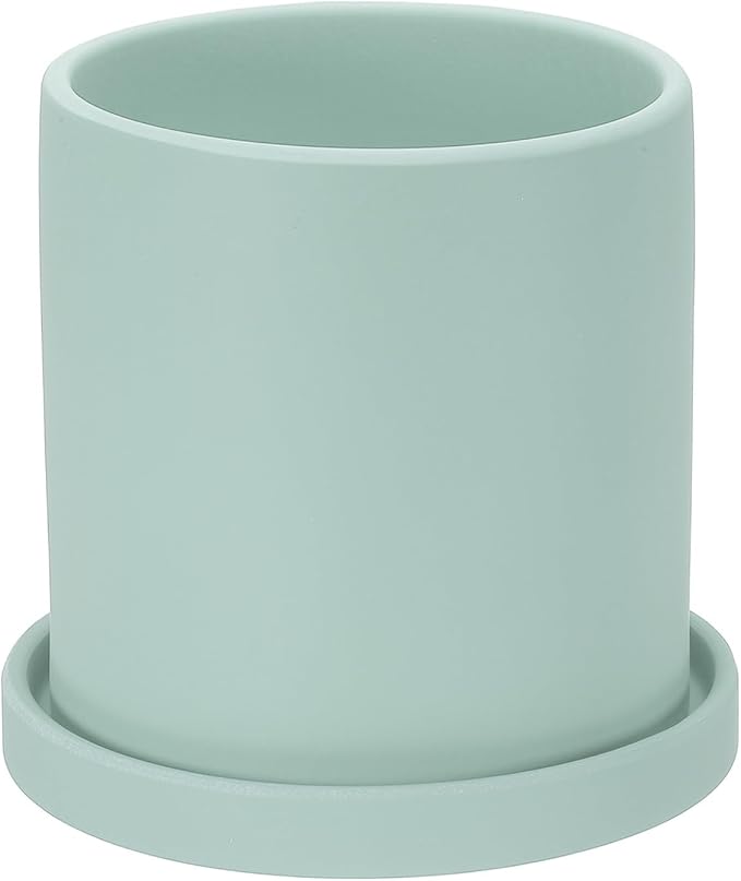 PATIKIL 5 Inch Ceramic Plant Pots, Modern Flower Planters with Drainage Holes and Tray for Decorate Home Indoor Plants Succulent Herb, Blue