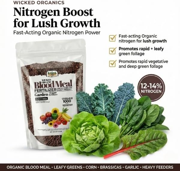 Old Cobblers Farm™ Wicked Organics Blood Meal – High-Nitrogen Soil Booster for Lush Lawn & Vigorous Garden Growth | Promotes Greener Foliage & Strong Roots | (5 lbs | 10 lbs | 15 lbs | 20 lbs) (20lbs)