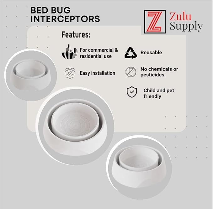 Bed Bug Interceptor Traps – White 12-Pack Passive Monitor & Detection Trap – Universal Fit for Bed & Furniture Legs – Reusable Non-Climbable Wall Pest Control Protection (White 12-Pack)