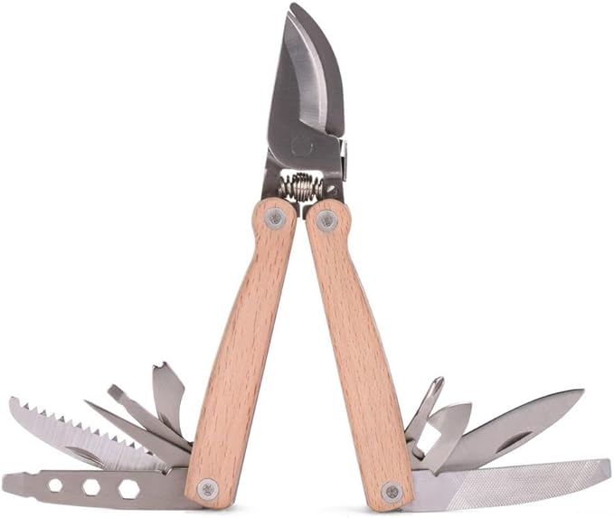 Kikkerland Beechwood Pocket Garden Plant Pruner Multi Tool, Beige