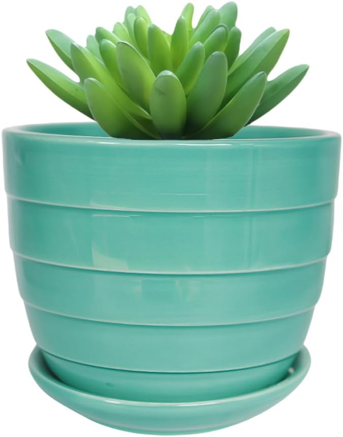 Cute Circular Ceramic Home Garden Decoration Succulent Cactus Flower Pots Container -Plant Not Included (Blue, 4.13 Inch)