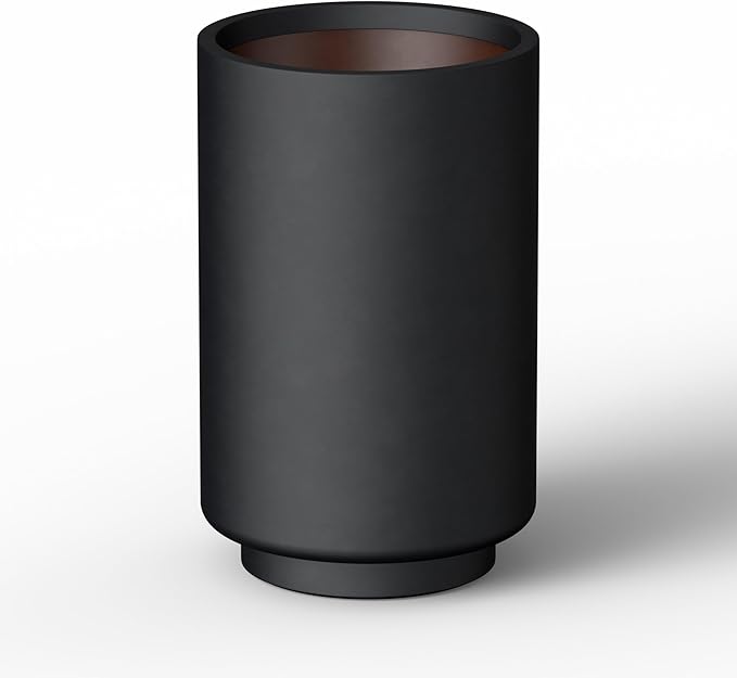 Kante 15.7 Inch Tall Concrete Planter, Round Pedestal Design Garden Pot for Indoor Outdoor Plants, Modern Garden Pot with Drainage Hole, Black Finish with Painted Interior