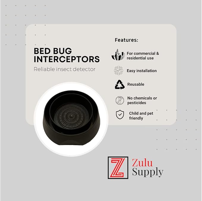 Bed Bug Interceptor Traps – Black 12-Pack Passive Monitor & Detection Trap – Universal Fit for Bed & Furniture Legs – Reusable Non-Climbable Wall Pest Control Protection (Black 12-Pack)