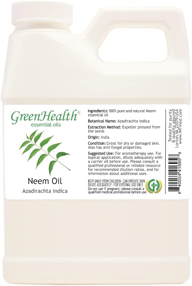 Neem Oil by GreenHealth – 100% Pure Cold Pressed, Unrefined – 16 oz – Natural Oil for DIY, Soap Making, and Crafting