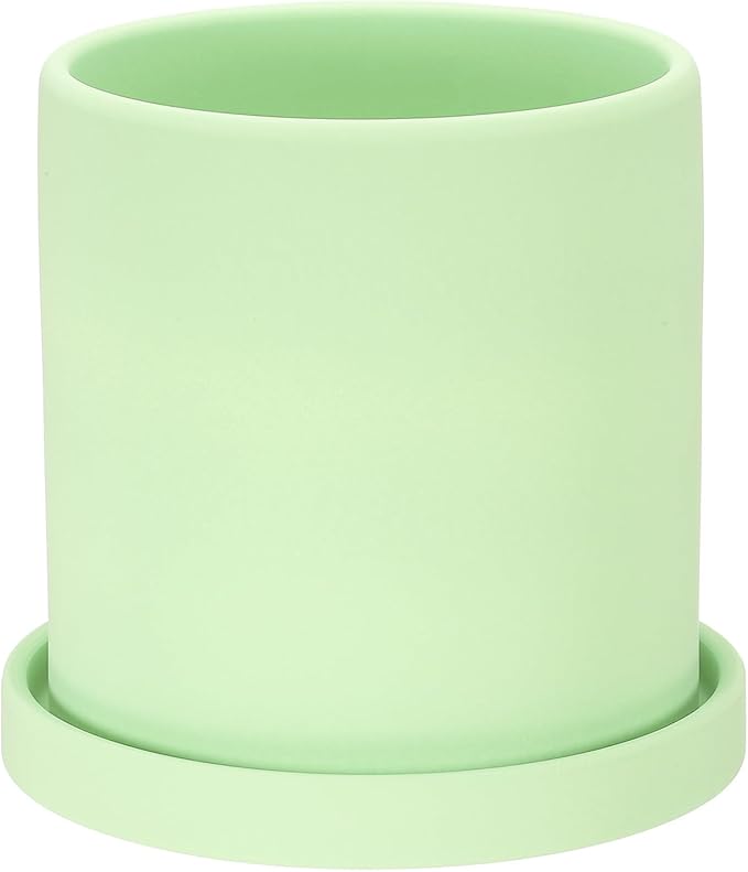PATIKIL 5 Inch Ceramic Plant Pots, Modern Flower Planters with Drainage Holes and Tray for Decorate Home Indoor Plants Succulent Herb, Green