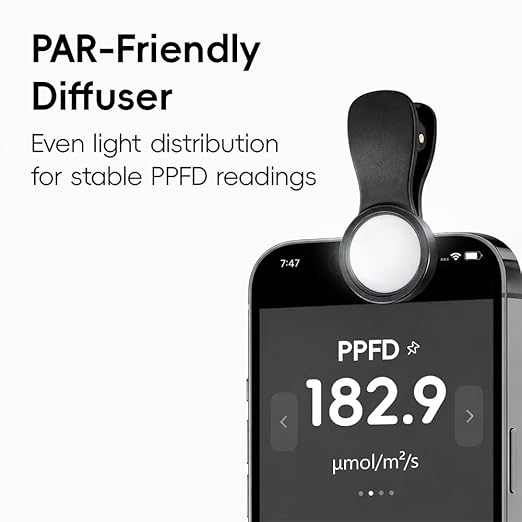 PAR (PPFD) Light Meter Clip for LED Grow Lights – Precision Diffuser with Dedicated iPhone App(MoeuPLTest), Full Spectrum + 660nm Included Free