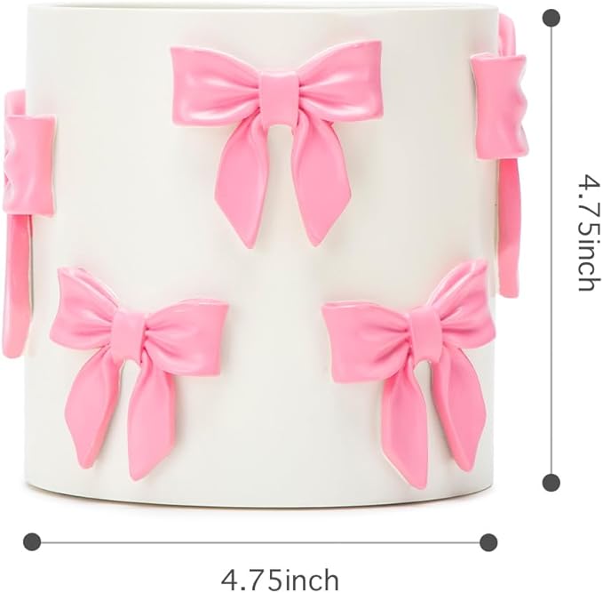 Stylor Pink Bow Planter - Coquette Bow Room Decor for Teen Girls, Decorative Cute Flower Pot with Drainage Hole, Resin Planters for Indoor Plants, Girly Gardening Pot for Home Aesthetic