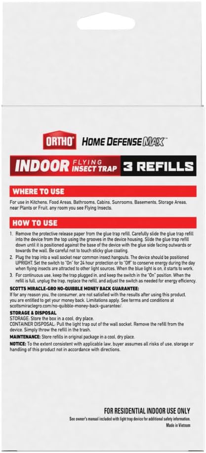 Ortho Home Defense Max Indoor Flying Insect Trap Refills - Light Sticky Trap for House Flies, Fruit Flies, and Gnats, 3 Refill Cartridges