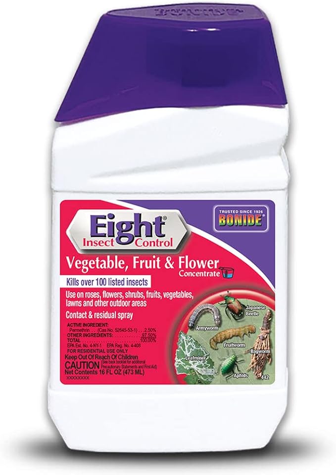 Bonide Eight Insect Control Vegetable, Fruit & Flower, 16 oz Concentrate Long Lasting Insecticide for Beetles and More