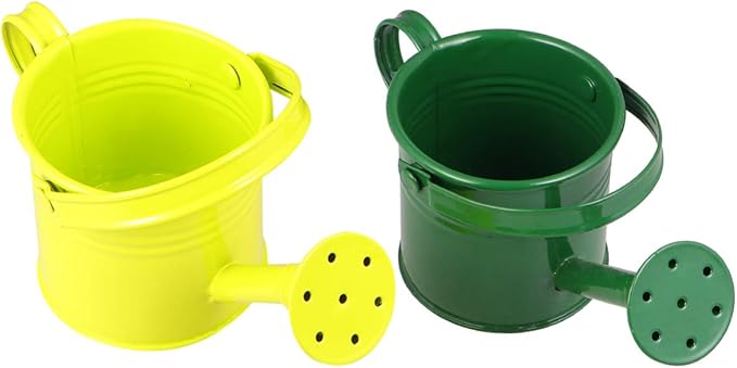 DOITOOL Kids Metal Watering Can, 2pack Small Iron Watering Can for Gardening Succulents Bonsai Houseplants, Mini Water Pot for Children Sprinkling Bucket (Mixed Style: Beige, Blue)