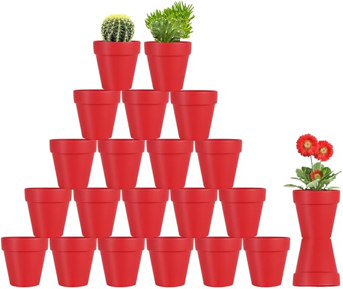 Sderoq 3 Inch Terracotta Pots - 22Pack Clay Flower Pots with Drainage Hole, Succulent Nursery Pot/Cactus Plant Pot. Great for Plants, Crafts, Wedding Favorn, DIY Production (Bright red)