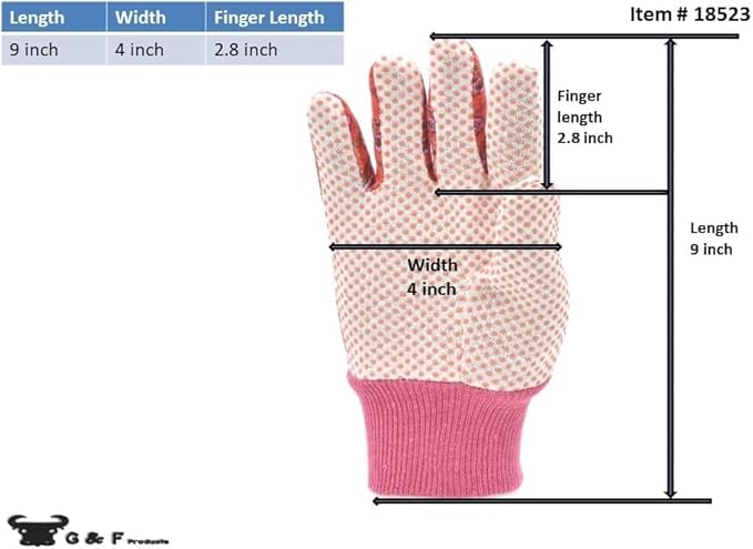 Women's Gardening Gloves, Soft Cotton Jersey, Floral Print, PVC Dot Grip, Comfortable & Durable Multi color Green, Red, Blue