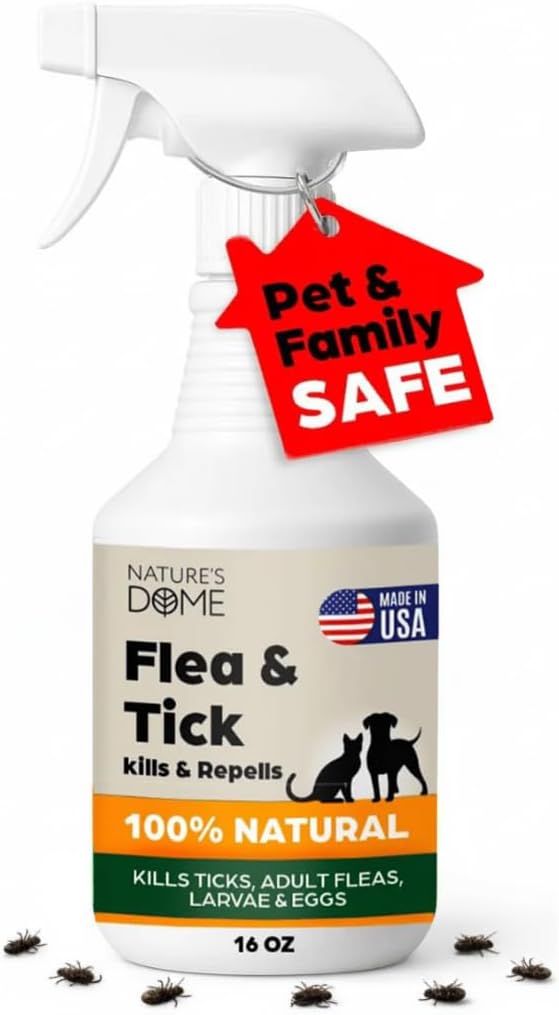 Nature’s Dome Outdoor Flea & Tick Spray – 16 oz – Kills & Repels Fleas, Ticks, Larvae & Eggs – Plant-Based Pest Control – Safe for Pets, Kids & Plants – Ready-to-Use