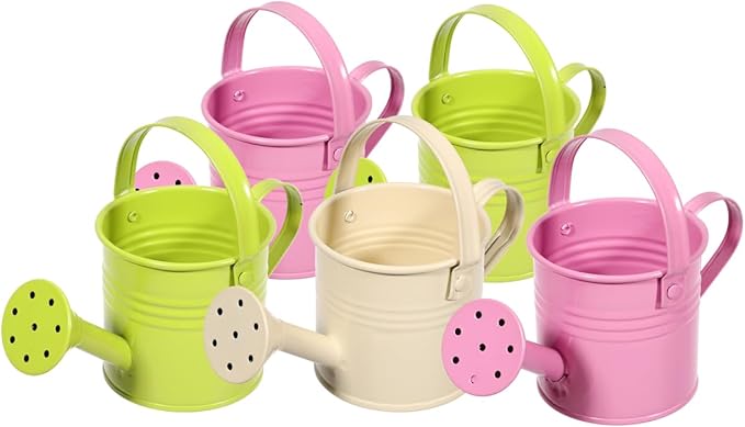 5PCS Mini Watering Cans Kids Metal Watering Can for Indoor Plants, Small Water Can Toddler Gardening Tool Beach Play, Multifunctional Cute Metal Jug for Craft Colorful Home Decor Flower Bucket