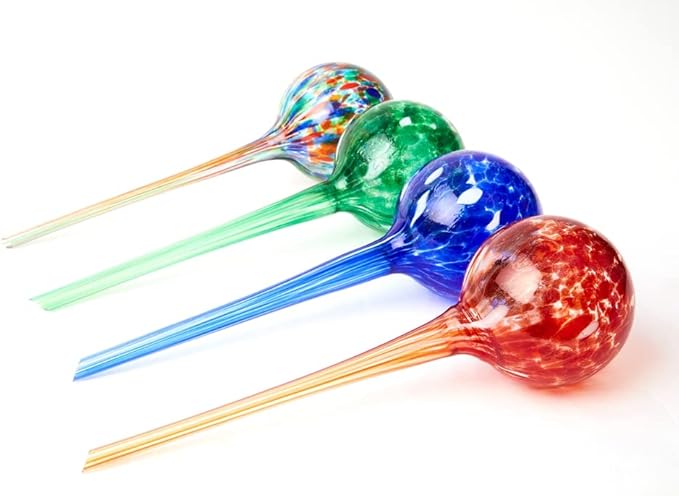 4 Pack Plant Watering Globes Indoor Colorful Hand-Blown Glass Self Watering Bulbs Decorative Design Plant Automatic Self Watering Spikes (Big Colorful)