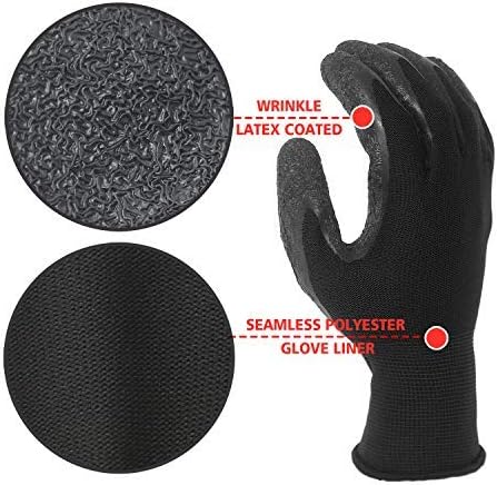 Evridwear Crinkle Latex Rubber Hand Coated Safety Work Gloves for Men Women General Multi Use Construction Warehouse Gardening Assembly Landscaping,Black X-Large 120 Pairs Pack