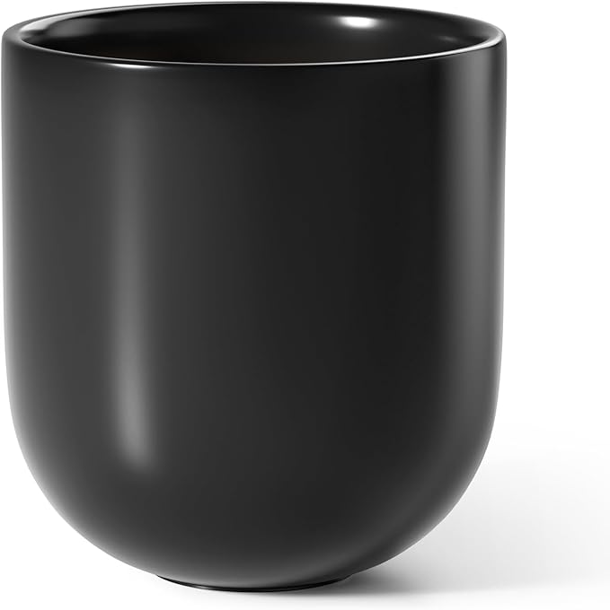 LE TAUCI 10 Inch Plant Pot, Ceramic Pots for Plants with Drainage Hole and Rubber Plug, Plant Pots Indoor for Olive Tree, Cylinder Planter Pot for Home Patio Office, Black