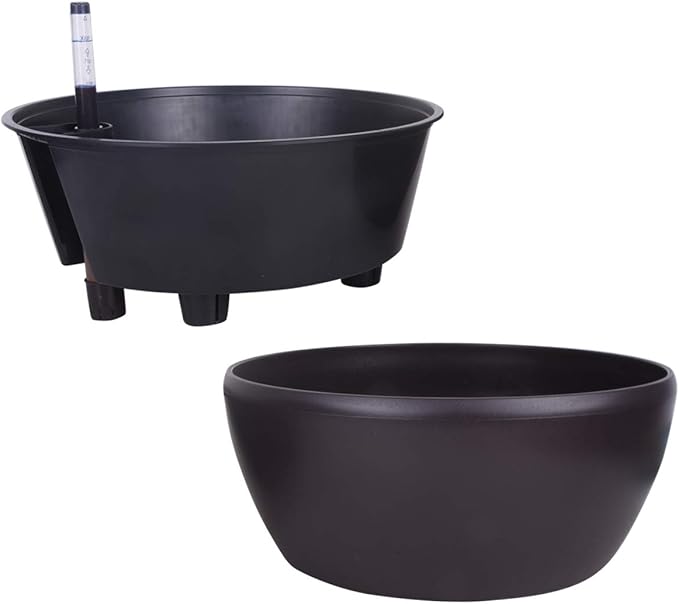 Vencer 11 Inch Plastic Round Self Watering Planter,Water Indicator,Modern Decorative Planter Pot for All House Plants Flowers, Herbs, Vegetables, Tropical,Coffee,VF-048BL