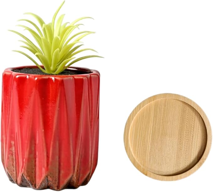 Cute Circular Ceramic Home Garden Decoration Succulent Cactus Flower Pots Container -Plant Not Included (Red, 3.19 Inch)