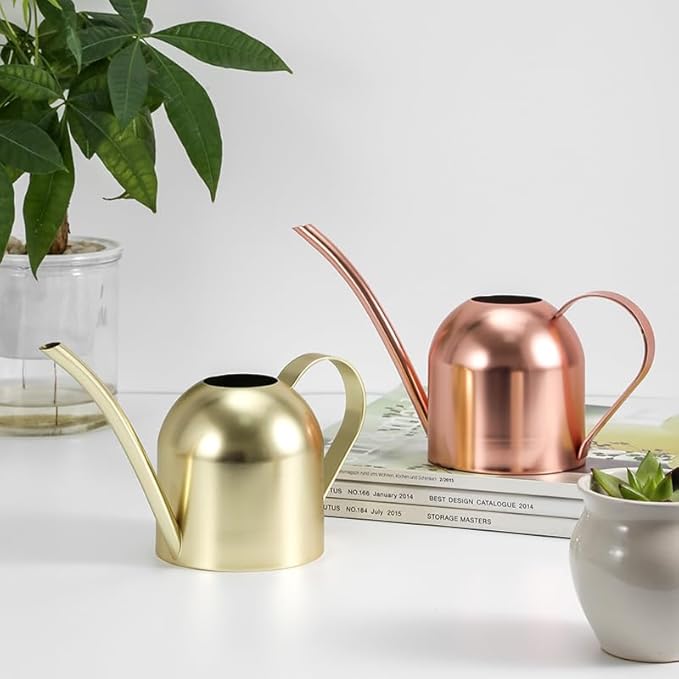 Stainless Steel Water Can for Indoor Plants and Garden (Gold 50 oz)
