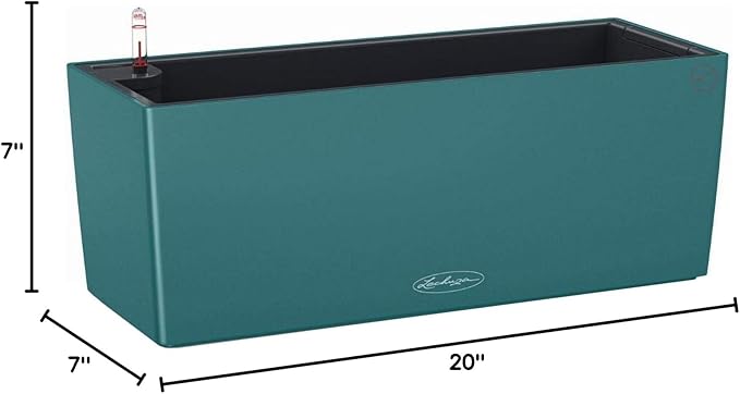 Lechuza BALCONERA Color 50 Petrol Blue, Self-Watering Window Box (Railing Planter), H7.5 L19.7 W7.5 in