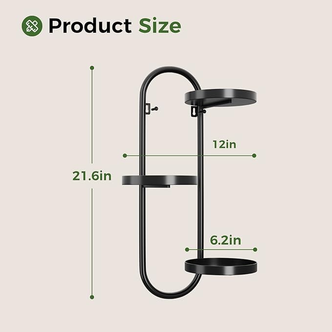 Laposso Wall Plant Holder 3 Tier Window Plant Shelves Metal Plant Wall Hanger for Indoor Plants Hanging Small Wall Shelf Living Room Balcony Black