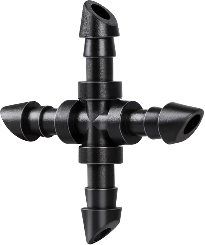 RedChili 50 Pack Drip Irrigation Universal 1/4" Barbed Cross Fitting, Drip System Parts Double Barbed Cross Tee Connectors Fits 1/4-Inch Drip Tubing Irrigation for Drip Line Connection