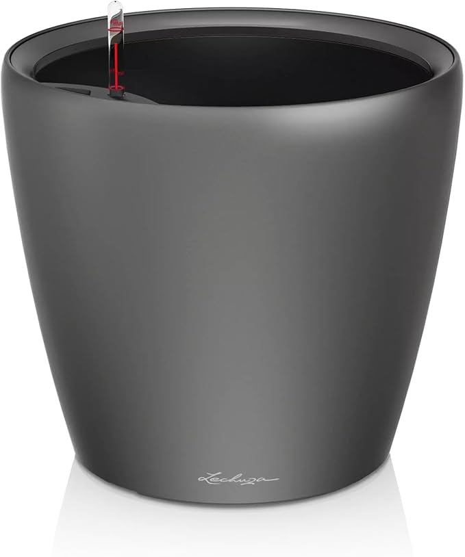 Lechuza Classico LS 43 Charcoal Metallic, Self-Watering Round Planter, D16.9 H15.7 in