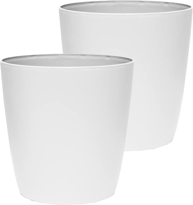 The HC Companies Aria Round Self-Watering Pot - Lightweight Plastic Planter for Herbs & More - Durable Plant Pots for Indoor Plants & Outdoor Plants (8" Matte White, Pack of 2)