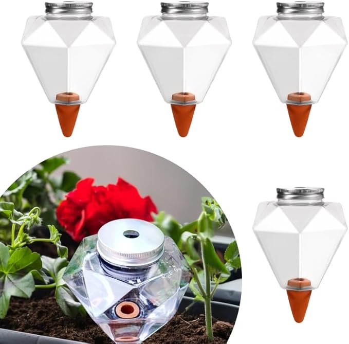 4 Pcs 17 Oz Self-Watering Planter Insert Self-Watering Planter Globes with Slow Release Water Control for Indoor & Outdoor Plants (4, Diamond Shape)