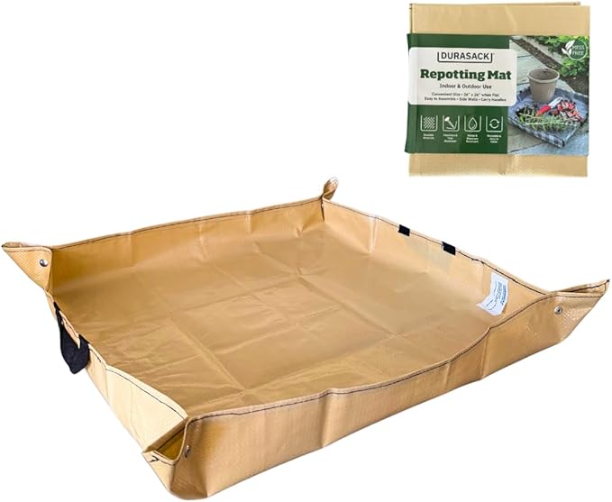 DURASACK 26"x26" Water-Resistant Repotting Mat – Indoor Plant Transplanting, Soil Change & Gardening Mess Control, Khaki