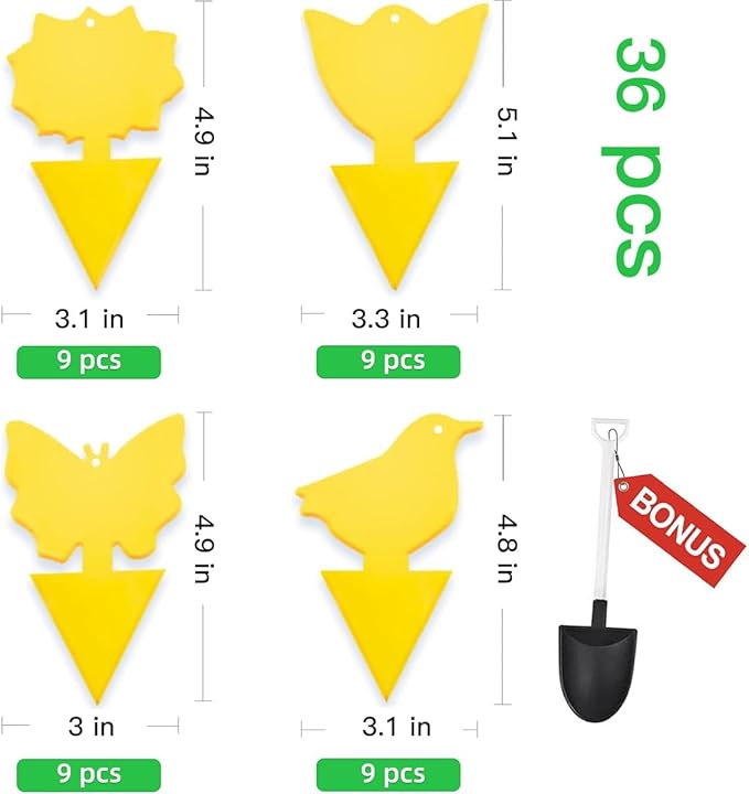 36 Pcs Sticky Traps for Fungus Gnat (Plants), Fruit Fly, Whitefly, and Fly, Yellow Sticky Insect Catcher Traps for Indoor/Outdoor, Kitchen, and Plants, High-End Glue, Non-Toxic (36 Pcs Yellow)