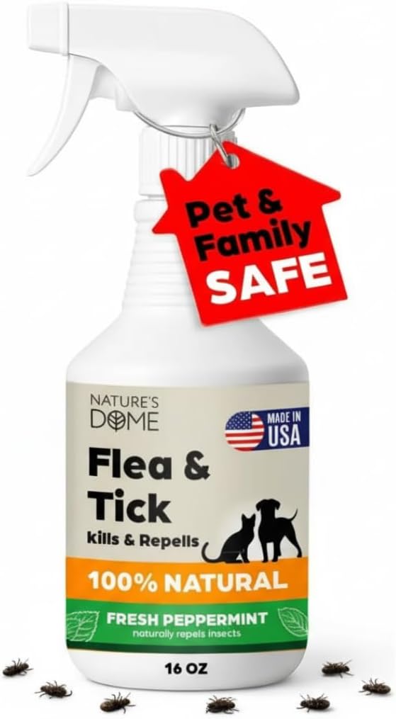 Nature’s Dome Peppermint Flea and Tick Spray 16 Oz | Non Toxic, Plant-Based Pest Control Peppermint Oil Spray for Mosquitos, Larvae & Eggs | Indoor and Outdoor Use | Safe for Pets & Kids