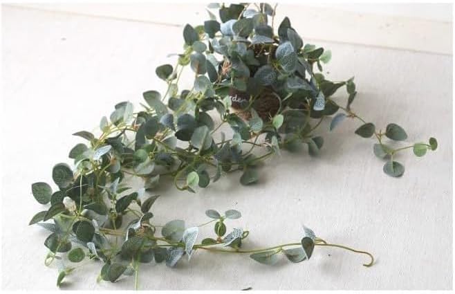 Artificial Plastic Plant Vine Small Hanging Basket Ornament for Indoor Walls, Shelves, Cabinets, Kitchens, Studies, Desks, Living Rooms 3.5-Inch Basket (Leaf A)