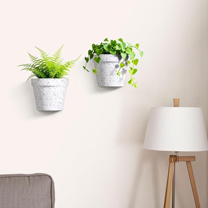 2 Pack Plastic Wall Planter for Indoor Plants, 7.5 Inch Hanging Wall Planter Pots, Wall Mounted Succulent Planters (Speckled White)