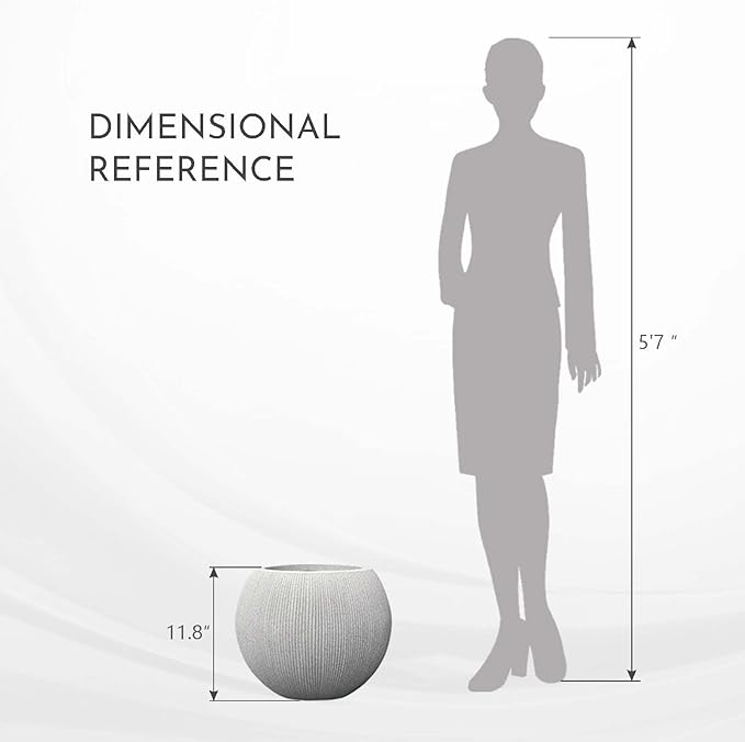 14.5"Dia Large Gray Round Plastic Planter with Drainage Hole & Plug, Textured Lightweight Plant Pot, Shatterproof & UV Resistant for Indoor Outdoor Patio, Modern Decor (11.8"H x 8.9" Opening)