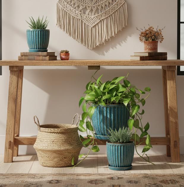 6-Inch Ceramic Plant Pots with Drainage Hole, Flower Pots Planters Pots for Indoor Plants, Flower Pots for Indoor/Outdoor Plants - Succulent, Snake Plant, Money Tree, Basil Planter, Glaze Blue