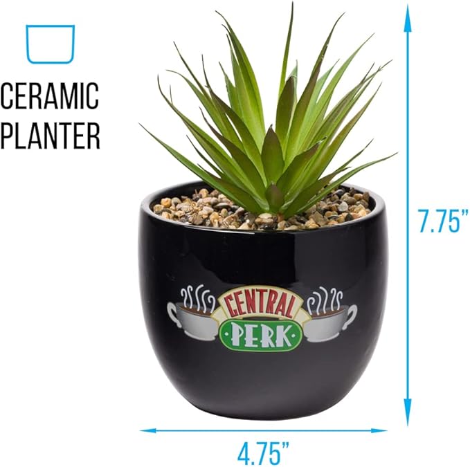 Silver Buffalo Friends Central Perk Logo Decorative Artificial Faux Greenery Plant in Ceramic