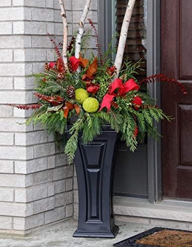 FCMP Outdoor Heritage Self-Watering Planter (2-Pack) – Set of 2 Large Planters for Porch, Patio, Outdoor/Indoor (HP3000-BLK-2) Black (28.5-inch Tall)