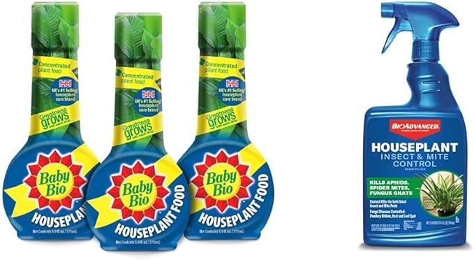 Baby Bio Houseplant Food, Concentrate, 5.9 Oz (3-Pack) with BioAdvanced Houseplant Insect & Mite Control, Ready-to-Use, 24 oz
