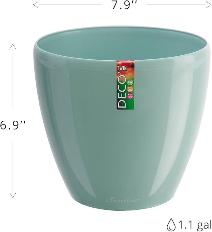 Santino, Self Watering Planter Deco 7.9 Inch,Jade, Indoor Decorative Flower Pot with Drainage Cartridge and Water Level Indicator