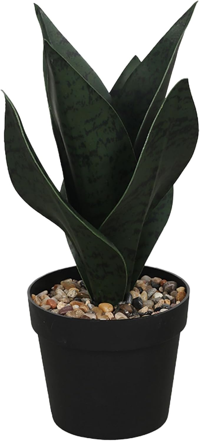 Small Artificial Snake Plant Fake Snake Plant 10inch Sansevieria Faux Plants Small Faux Potted Plants with Fixed Pebbles Matte Pot for ShelvesIndoor Desk Bathroom Decor